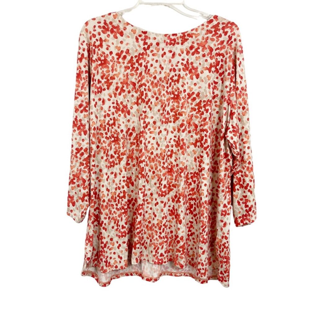 Susan Graver Liquid Knit Orange & Beige Dot Long Sleeve Top Artsy Bow Size‎ 2X